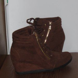 Lace Up Wedge Booties